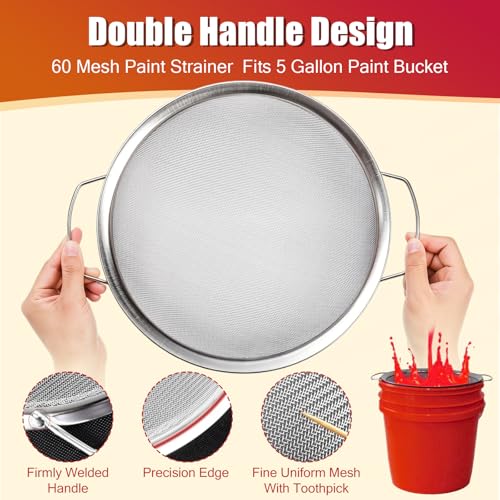 Fine Mesh Paint Strainer 60 Mesh Stainless Steel Paint Filter Emulsion Honey Funnel Filter Cover Fits 5 Gallon Paint Bucket Filter Tool Insert Strains (2 pcs) - size: 2 pcs