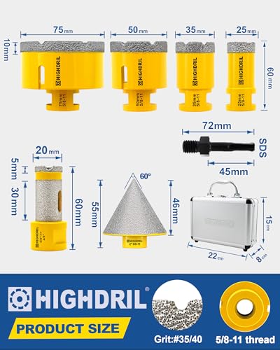 HIGHDRIL 7Pcs Diamond Drill Bits Kit for Porcelain Ceramic Tile Granite - size: Thread Set6