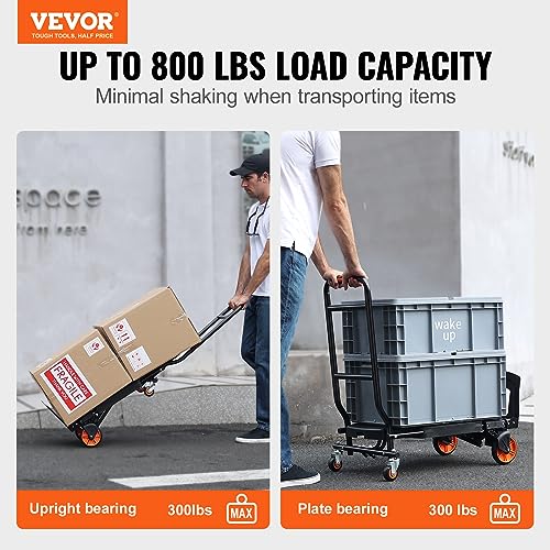 VEVOR Aluminum Folding Hand Truck, 2 in 1 Design 300 Lbs Capacity, Heavy Duty Industrial Collapsible cart, Dolly Cart with Rubber Wheels for Transport and Moving in Warehouse, Supermarket, Garden - size: 300 lbs