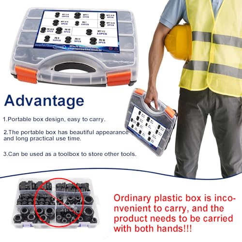 100PCS IP68 Waterproof Cable Gland Kit,Nylon Cable Glands Assortment Adjustable NPT 1/4” 3/8” 1/2” 3/4” 1” PG7 PG9 PG11 PG13.5 PG16 PG19 with Gasket for Waterproof Junction Box Wire Connect