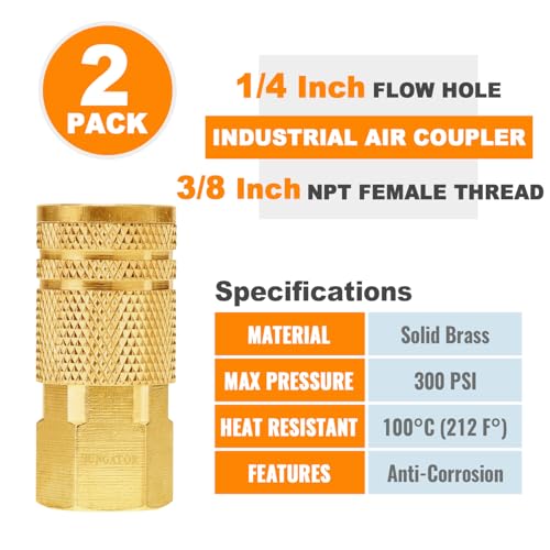 SUNGATOR 3/8" Air Hose Fittings, Brass, Female NPT Industrial, 2-Pack - size: 3/8'' Female, style: 2 Pack