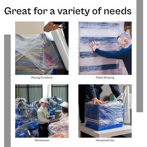 PSBM Stretch Wrap, 128 Rolls 12 Inch x 1500 Feet 90 Gauge Heavy Duty up to 800% Ultimate Stretch Clear Plastic Wrap Industrial Strength Shrink Film for Moving, Packing & Shipping - size: 128 Pack, style: 90 Gauge