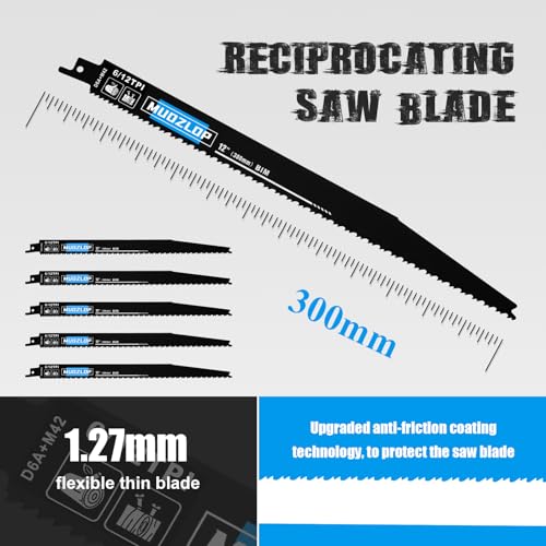 5Pack 12inch 6/12TPI Woodcutting Reciprocating Saw Blades Set - size: 6/12TPI/12 inch