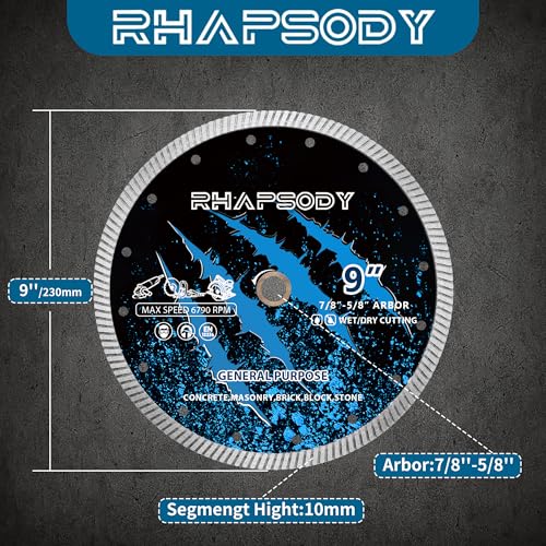 RHAPSODY 9Inch Diamond Saw Blade Continuous Turbo Rim 2Pcs - size: 9''-2pcs