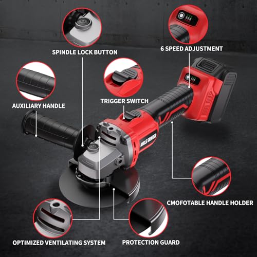 Angle Grinder 4-1/2 Inch Cordless Compatible with Milwaukee 18V/M18 Battery - color: Red