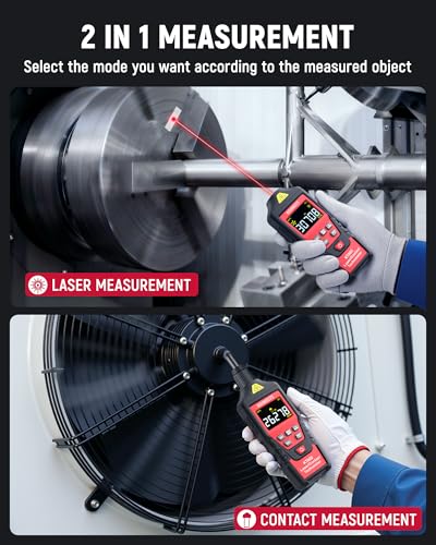 KAIWEETS 2-in-1 Laser & Contact Tachometer with Rechargeable Battery, Photo Sensor 10-99999RPM and Contact 1-19999RPM High Accuracy RPM Meter with Backlight Hold/MAX/MIN/AVG, HI/Low Alarm Function