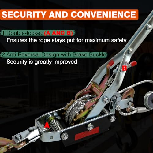 5T Come Along Winch, 11000lbs Pulling Capacity, 12ft Steel Cable - size: 5T-11000lbs-12FT-3Hook