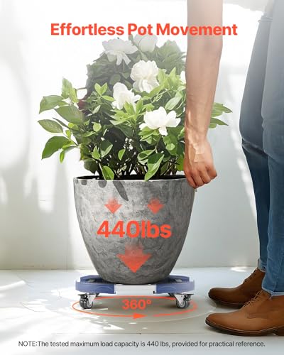 VEVOR Trash Can Dolly with 4 Lockable Wheels, 440lbs Weight Capacity, Round Trash Can Roller Base, 15-22.8 in Adjustable, Heavy Duty Drum Dolly Plant Caddy, Multi-Functional Rolling Dolly Cart, Blue - color: Blue, size: 1 PACK