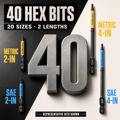 DCWecher 40PCS Allen Wrench Drill Bit Set 2-In 4-In Long Impact Hex Bit Set - size: 2 inch 10 Pieces (Metric)