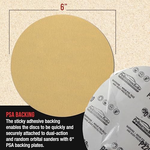 ProductionShop Premium 320 Grit 6" PSA Gold Sanding Discs, Box of 100 - Self Adhesive Stickyback Abrasive Sandpaper for DA & Random Orbital Sanders - Sand Auto Paint Metal, Wood Woodworking Furniture - style: 320 Grit