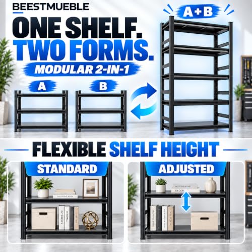 Metal Book shelf, Adjustable Industrial Bookcase with Double-Layer Columns - size: 48"Wx 18"Dx 78"H