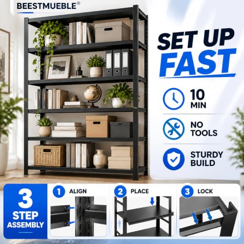 Metal Book shelf, Adjustable Industrial Bookcase with Double-Layer Columns - size: 48"Wx 18"Dx 78"H