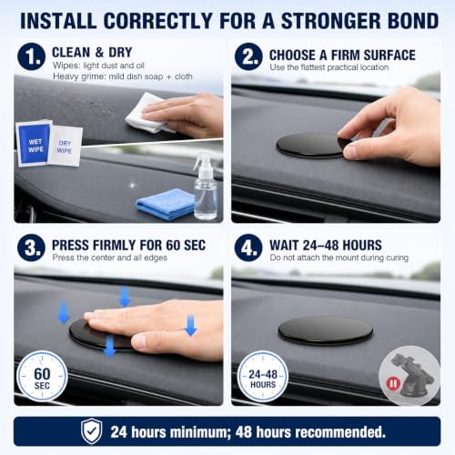 Dashboard Pad Mounting Disk for Suction Cup Mounts Only, 3.23 in Heat-Resistant Adhesive Base with Flexible Steel Reinforcement, Fits Flat & Curved Dashboards, Phone Holders, GPS & Dash Cams 2 Pack - style: 2 Count (Pack of 1)