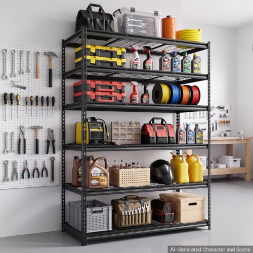 VEVOR Storage Shelves, 6-Tier 3600 lbs Garage Shelving 55 x 24 x 77 in - color: Black, size: 24" D x 55" W x 77" H