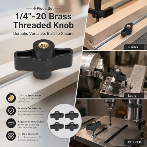 4 Pack 1/4-20 Thru Knobs for T Track Woodworking Jigs