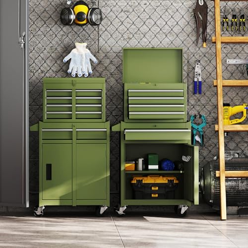 IRONMAX 2-in-1 Detachable Rolling Metal Tool Chest, 5 Drawers, Olive Green - color: Olive Green