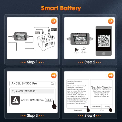 ANCEL BM300 Pro Bluetooth Battery Monitor for 6V, 12V and 24V Systems - color: Orange
