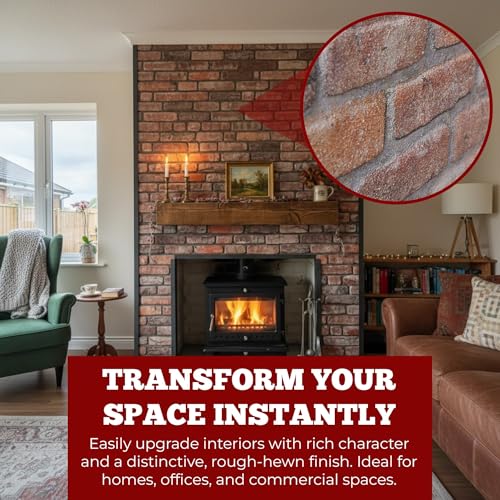 K&B Panels 3D Wall Panels, Rustic Brick Effect Styrofoam Wall Panelling Kit, Lightweight, Easy to Install, Dual Insulation Reduces Acoustic Noise, Indoor & Outdoor (Rustic Reclaimed Red) (10 Panels) - color: Rustic Reclaimed Red, size: Box of 10