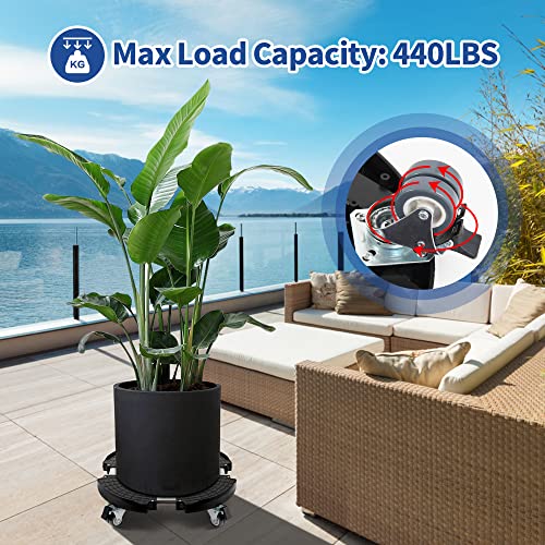 W B D WEIBIDA Plant Stand with Wheels Heavy Duty, Adjustable 15 to 21 Inch Pot Roller Base, Rolling Planter Caddy for Large Flower Pots, 440 Lbs Capacity Round Dolly Cart for Indoor/Outdoor Use (1 Pack) - color: Black