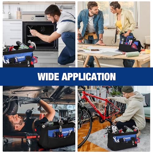 WORKPRO 13-inch Tool Bag, Wide Mouth Tool Tote with Inside Pockets - color: Blue