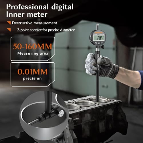 Digital Dial Bore Gauge Set, 2-6" Range, 0.0005" Accuracy,12 Anvils - size: 12 Anvils, 1 Measuring Rod