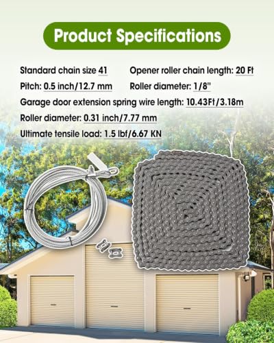 #41 20 ft Roller Chain with 2 Connecting Links and Cable for Gate Openers