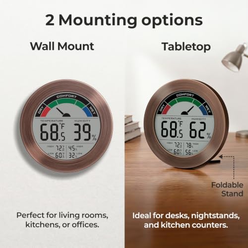 Digital Hygrometer Indoor Thermometer, Brushed Metal Frame, Bronze - color: Bronze