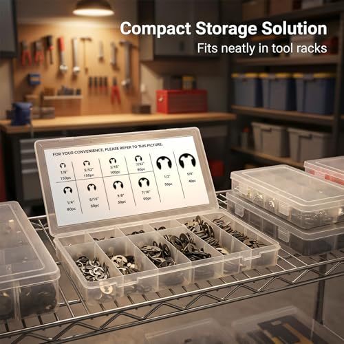 Retaining Rings E Clip Assortment Kit, 800 Pcs, 10-Sizes, INCH