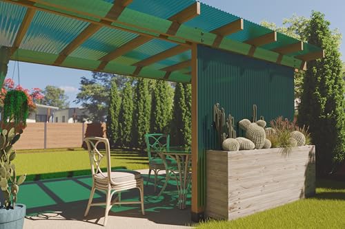 Polycarbonate Corrugated Roofing Panels, Curved Green, 21" x 72", Rainproof Patio, Deck, Carport & Under-Deck Cover, Set of 10