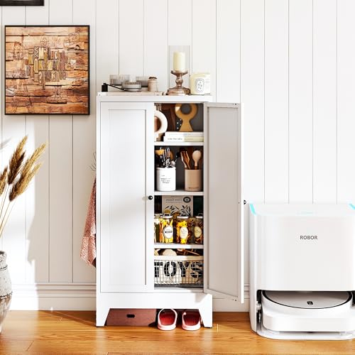 AQY Metal Pantry Cabinet, White Kitchen Storage Cabinet with Doors - color: White, style: H47" - 2 Doors Hooks & Vents