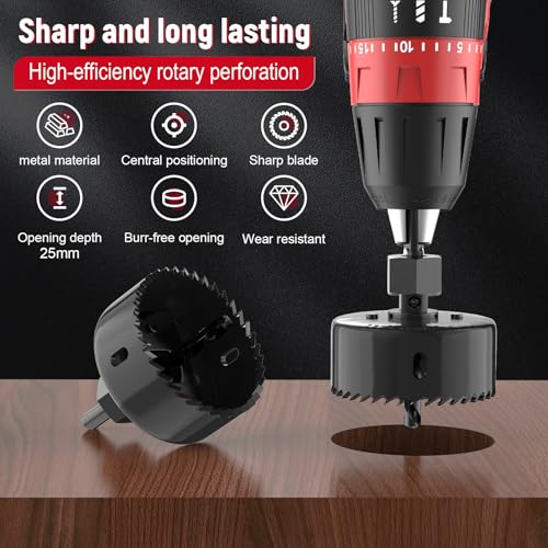 12-Piece Hole Saw Kit, Includes 8 Sizes (3/4" to 2-1/2"), Arbors, Drill Bits, and Hex Key, Ideal for Softwood, Plywood, and PVC (Black) - color: BLACK