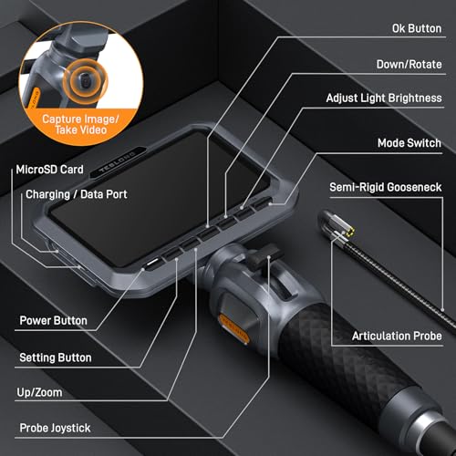 Teslong 5.5mm Slim Probe Two-Way Articulating Borescope for Automotive