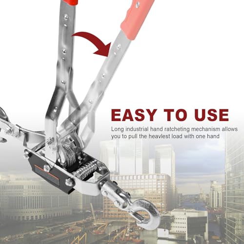 Big RED 4 Ton Come Along Winch, 8000lbs Pulling Capacity, 10ft Steel Cable,3 Hooks, Heavy Duty Power Puller Tool with Dual Gears,Hand Winch Cable, Automotive Hoist Winch Puller,Red - size: 4 Ton (8,000 lb)