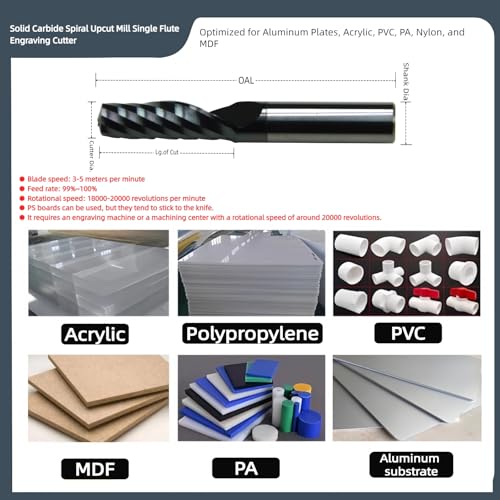 2Pcs 4mm Cutter DiaSolid Carbide Spiral Upcut Engraving Cutter Coating Single Flute Mill Carving Milling CNC Router Bit for Acrylic Plastic PVC ABS NylonF Aluminum Plates - size: 4mm Cutter Dia-17mm Lg.of Cut-4mm SHK, style: Plastic Engraving Cutter Upcut