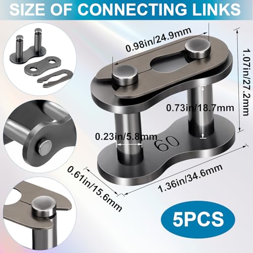PAGOW 5pcs #60 Roller Chain Connecting Links, Master Connector Link Heavy Duty for Bycicles, Mini Bikes, Motorcycles, Go-Karts, Agricultural Machine, Home and Industrial Machinery - color: #60, 5pcs