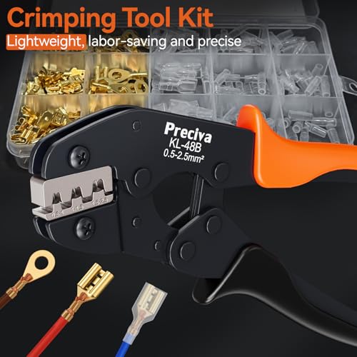 Preciva Terminal Crimper Tool Kit, Professional Ratcheting Wire Crimping Tool with AWG 24-10 Precision Carbide Jaws, Compact Ergonomic Design, 0.5-2.5mm² Electrical Terminals (300pcs) (CP25360)