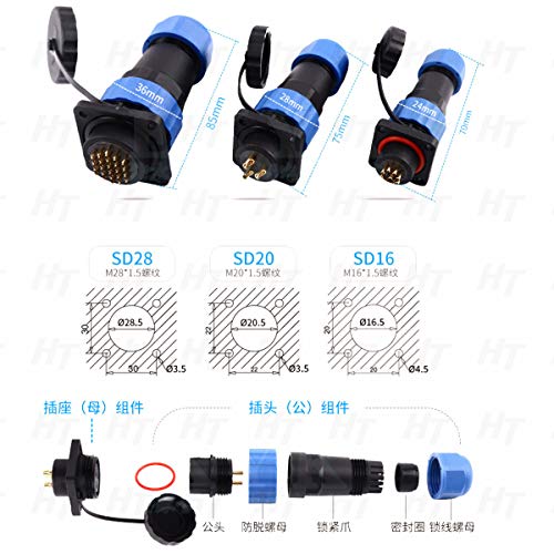 HangTon HE29 3 Pin 45A Power Connector Plastic Outdoor Waterproof IP68 Circular Threaded Quick-Disconnect Male Female Plug Panel Mount Socket - size: 3 pin 45A 380V