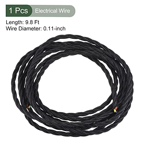 YOKIVE Twisted Cloth Covered Wire, 3 Core Wire with Vintage Style Electrical Wire Replacement, Great for Home, Bar, Party, Restaurant (Black, 9.8-Feet) - color: Black, size: 9.8-Feet
