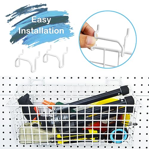 Pegboard Baskets 2 Pack Peg Board Metal Shelves Organizers (Large, White) - size: Large, style: 2L White Pegboard Baskets