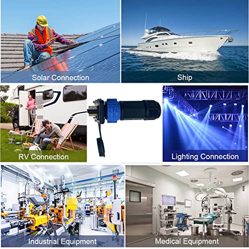 50 Amp Industrial Connector, 8AWG 2 Pin Waterproof IP67 Plug & Receptacle for Solar Array Charging RV Camper Trolling Motor (Blue) - style: Blue