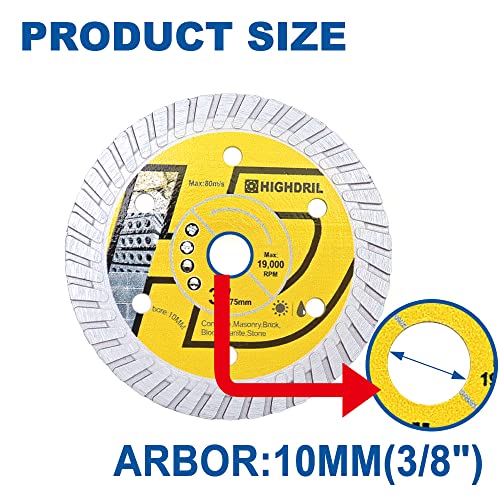 HIGHDRIL 10PCS Diamond Saw Blade,3In/75mm x Arbor 3/8Inch/10mm for Granite,Hard Concrete,Ceramic,Hard Porcelain(10PCS) - size: Concrete saw blade-10PCS