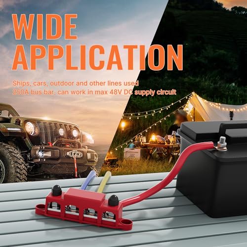 Joinfworld Bus Bar 12V 250A Power Distribution Block 4 x 3/8" Studs Marine Bus Bar 12 Volt Battery Busbar Terminal Block for Automotive, Car, Boat, Solar Wiring - Negative&Positive (Pack of 2) - size: 250A 4 x 3/8"(M10) Studs (Pack of 2)