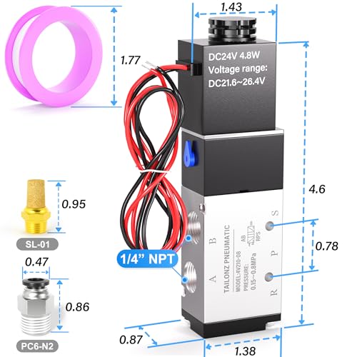 TAILONZ 1/4"NPT DC24V Solenoid Valve 2Position 5Way Outlet wire 4V210-08 - color: DC24V, size: 2 Position 5 Way-1/4"NPT
