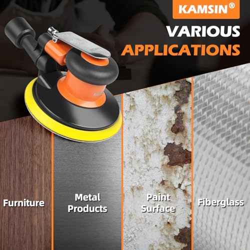 Pneumatic Random Orbital Sander 5" Air Palm Sander, Orbit 11000 RPM - style: 5 Inch 6-Hole