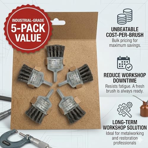 HOYIN 1-1/8" Twist Knotted Wire End Brush, 5-Pack, 1/4" Shank, 20000 RPM