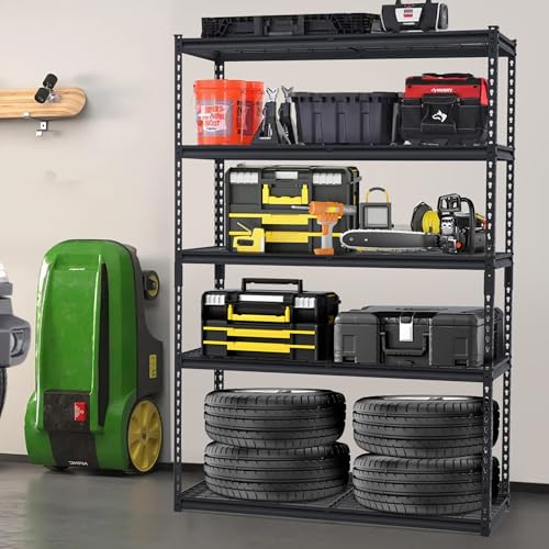 GarveeTech Heavy Duty Garage Shelving Unit, 48 in L x 18 in W x 72 in H Adjustable Storage Shelves, 2500 LBS Load Capacity, Durable Metal Shelves for Garage Organization, Basement, Workshop - color: Black, size: 48 in L x 18 in D x 72 in H