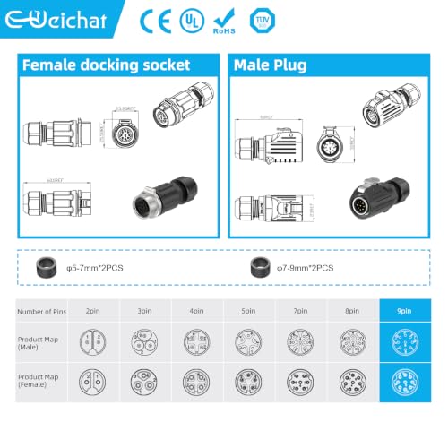 LP16 9PIN Industrial Waterproof Connector IP68 Quickly Plugging Aviation Connector Solder-Assembly M16 9PIN Circular Connector Fast Release Electrical Connector Male Plug&Female Socket - size: 9 Pin, style: Male Plug / Female Socket