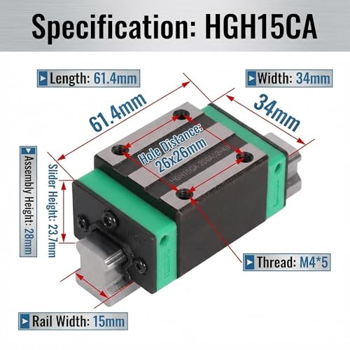 HGH15CA Linear Guide Block, 15mm Linear Motion Bearing Slide, Compatible with HGR15 Linear Guide Rail for CNC Machine, 3D Printer, Automation Equipment,High Rigidity Guide Bearing Block - size: HGH15CA