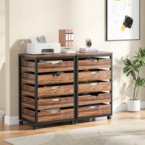 Tribesigns 5-Drawer File Cabinet, Wood Mobile Storage Drawer, Rustic Brown - color: Brown, size: 5 Drawer