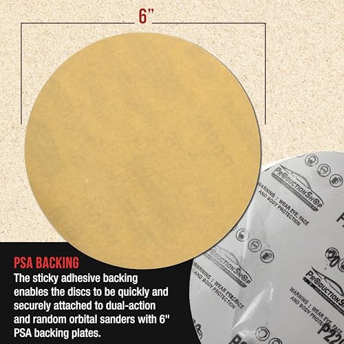 ProductionShop Premium 600 Grit 6" PSA Gold Sanding Discs, Box of 100 - Self Adhesive Stickyback Abrasive Sandpaper for DA & Random Orbital Sanders - Sand Auto Paint Metal, Wood Woodworking Furniture - style: 600 Grit